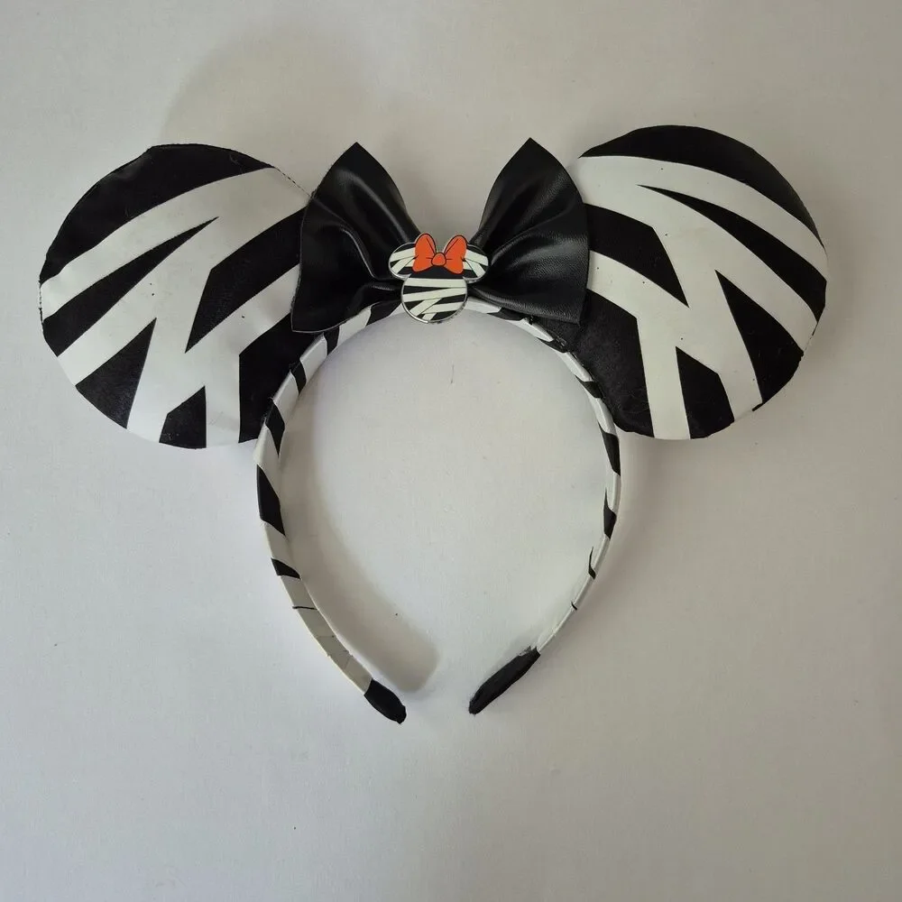 Disney Minnie Mouse Halloween Ears Headband Lot of 3 Purple Bat Pumpkin Zebra